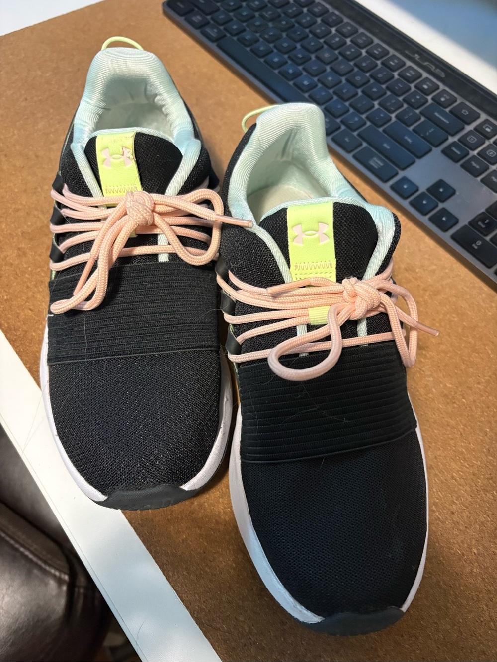 Under Armour Black Athletic Sneakers with Pastel Pink Laces and Mint Accents